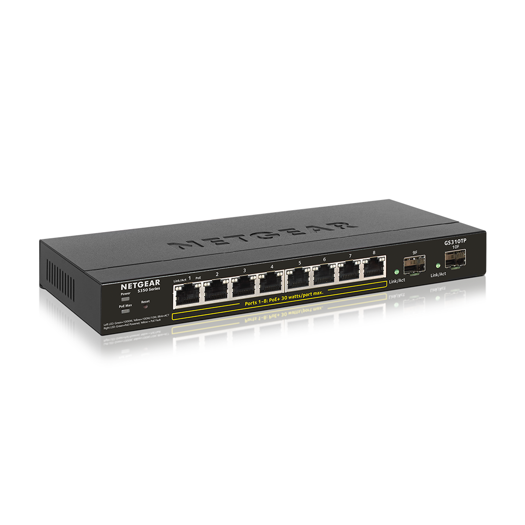 NetGear GS310TP-100EUS 8 Portlu 10/100/1000 Gigabit 2 dahili SFP portu, 8 port PoE+ (55W)