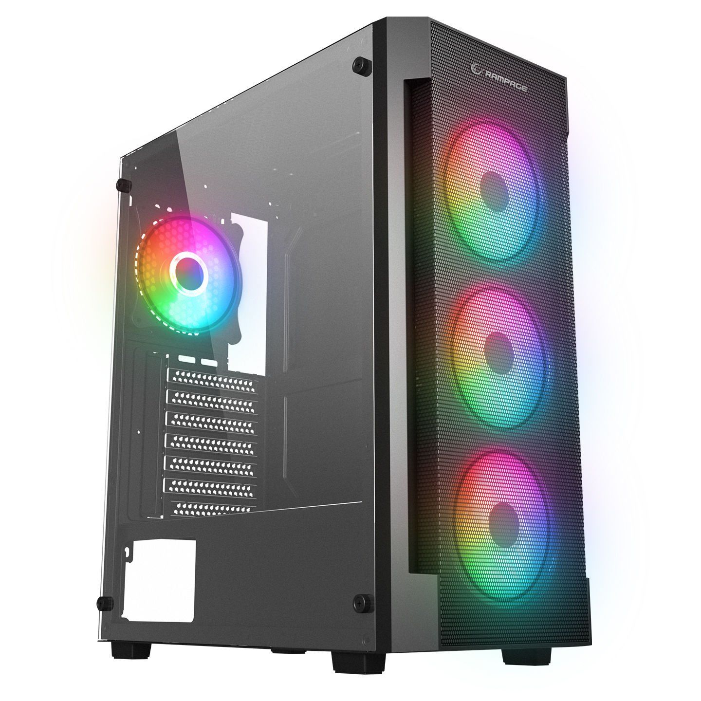 RAMPAGE VIGILANT MESH 650W 80+ BR 4x12CM RGB FAN ATX TEMPERED GLASS 2xUSB2.0/1xUSB3.0 SİYAH MID TOWER GAMİNG KASA