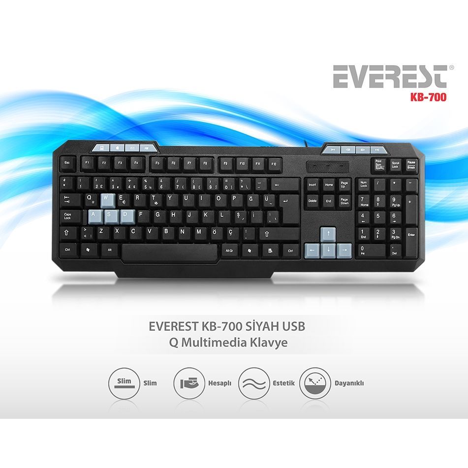 EVEREST KB-700 TR KABLOLU STANDART SİYAH Q KLAVYE