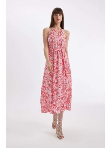 Halter Yaka Desenli Kolsuz Maxi Elbise