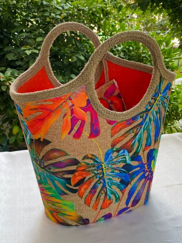 COLORFUL JUTE STRAW CAMOUFLAGE BEACH BAG