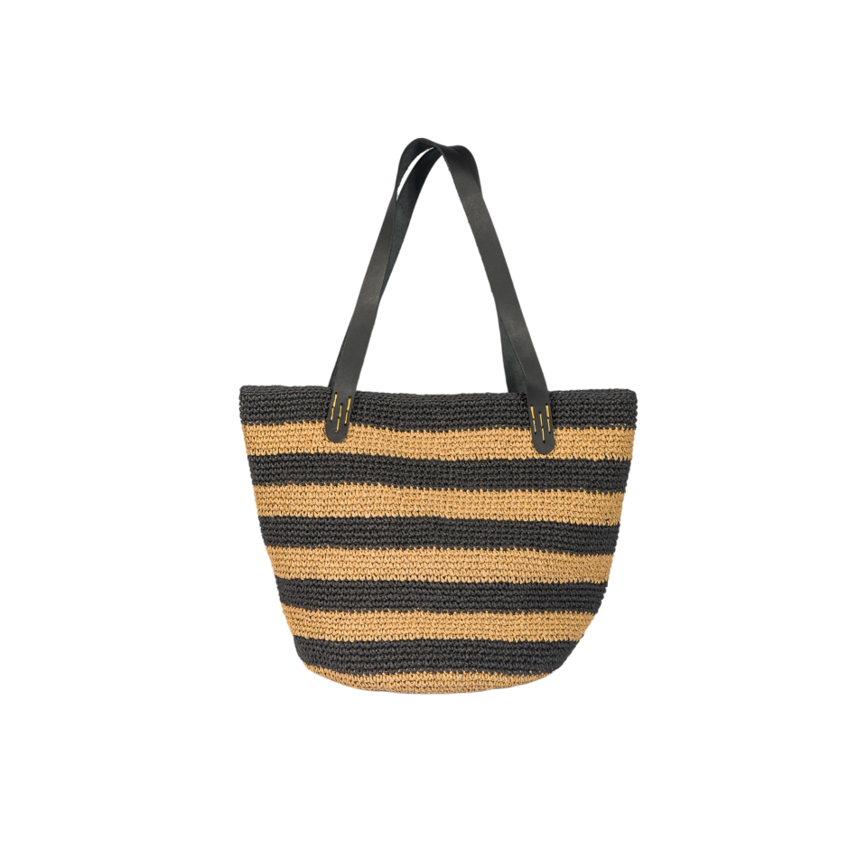 COFFE BLACK RAFFIA BEACH BAG