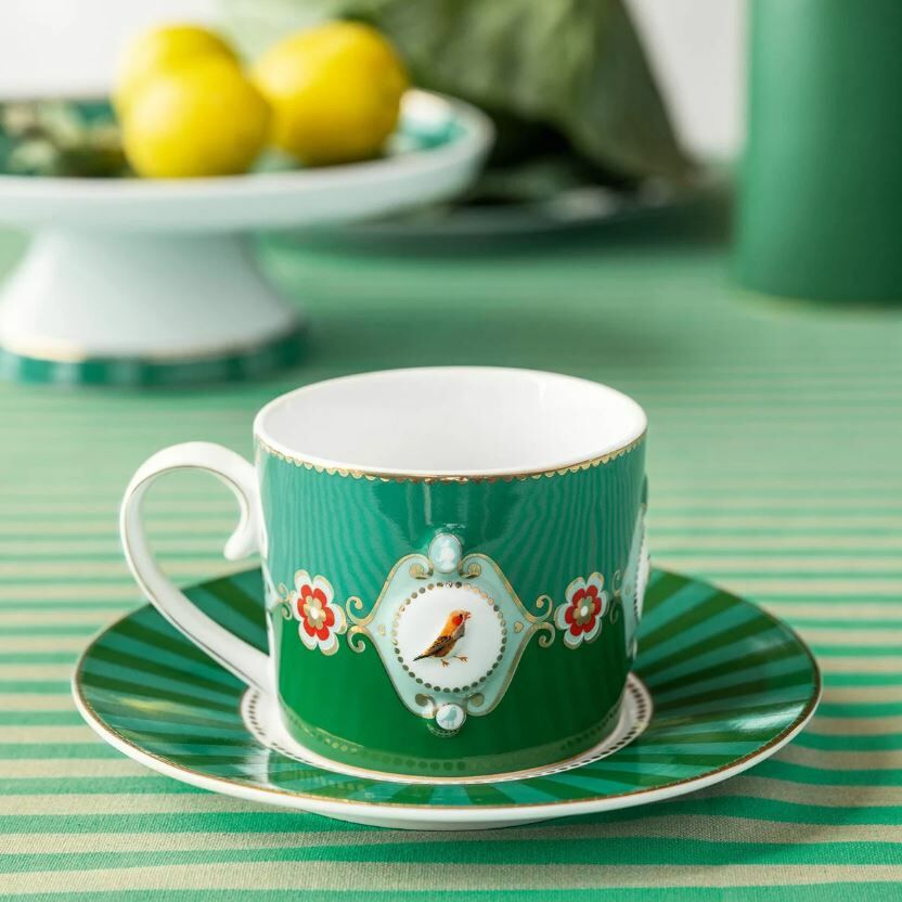 Yeşil Porselen Çay Fincanı 200 Ml Love Birds Collection by Pip Studio