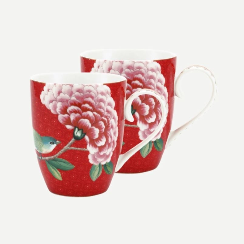 Kırmızı Porselen Kupa Seti 350 Ml Blushing Birds Collection by Pip Studio