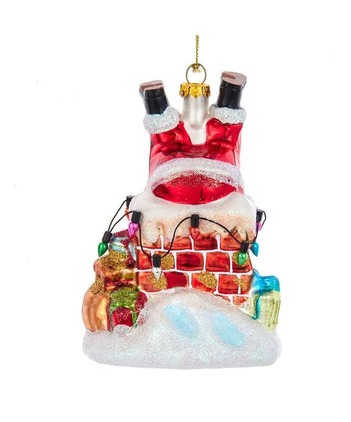 5.3''GLASS SANTA GOING DOWN CHIMNEY