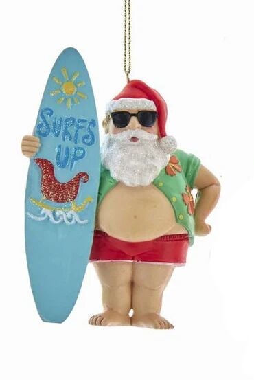 4.5''CHUBBY SANTA W/DEER+SURFING ORN