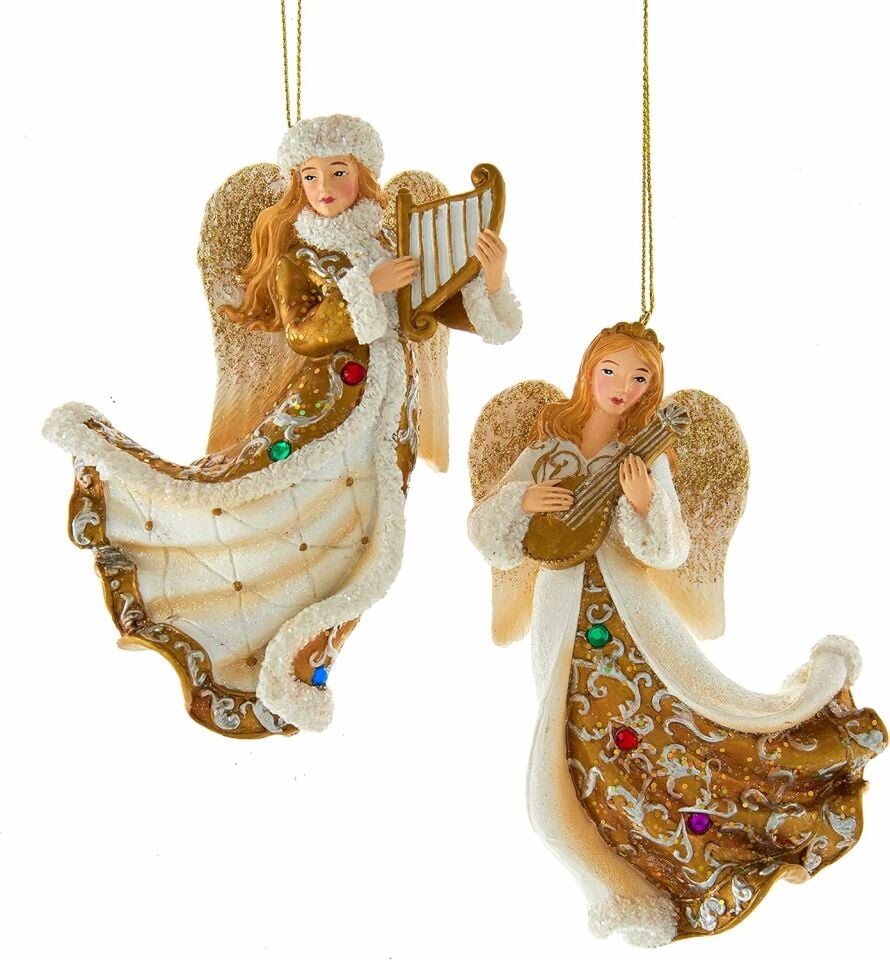 4.5''RESIN WHITE & GOLD ANGEL ORN W/