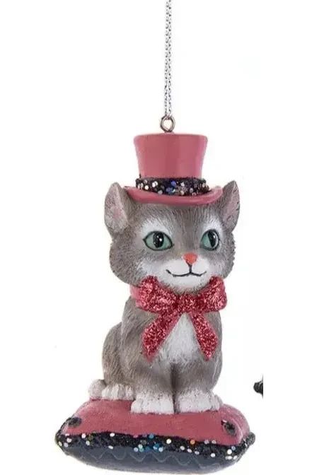 3.25''RESIN PINK & PEWTER DOG & CAT