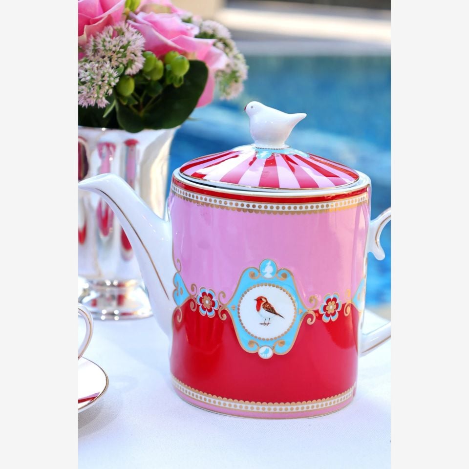 Pip Studio Love Birds Collection Kırmızı Pembe Porselen Demlik