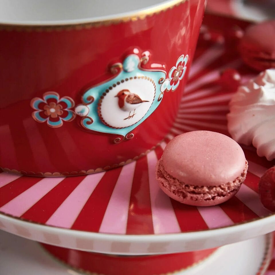 Love Birds Kırmızı Pembe Mini Kek Standı 24 cm