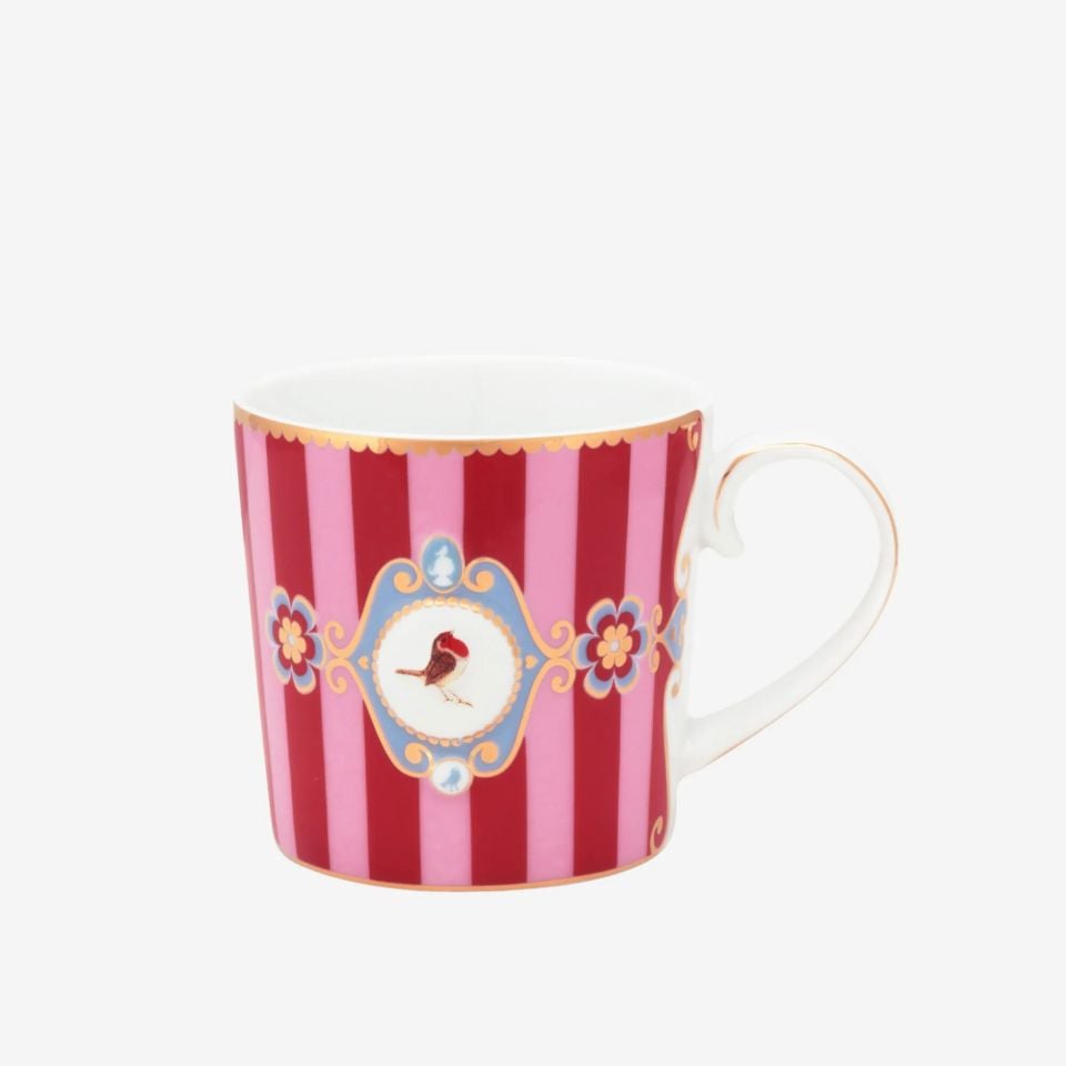 Love Birds Kırmızı/Pembe Çizgili Küçük Mug 150 ml