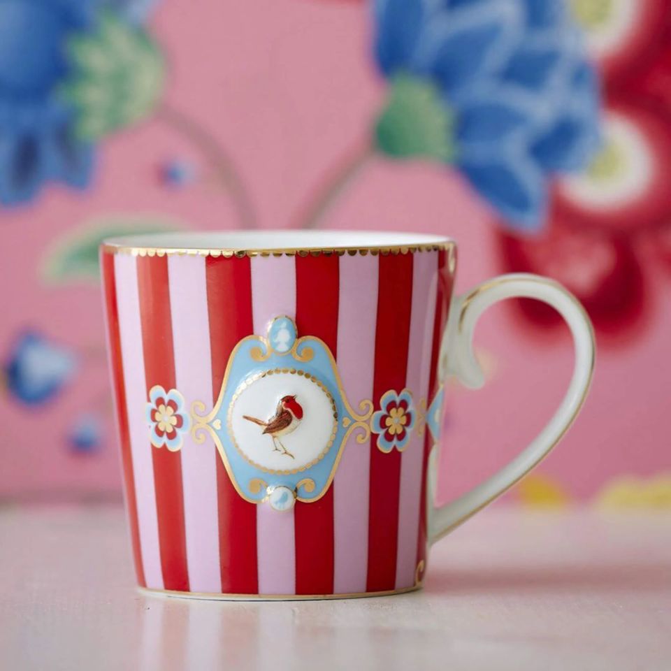 Love Birds Kırmızı/Pembe Çizgili Küçük Mug 150 ml