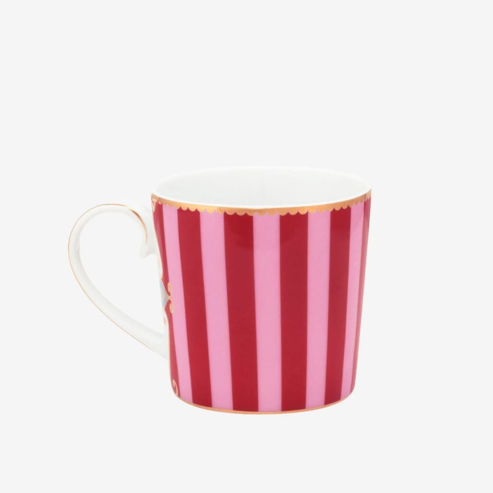 Love Birds Kırmızı/Pembe Çizgili Küçük Mug 150 ml