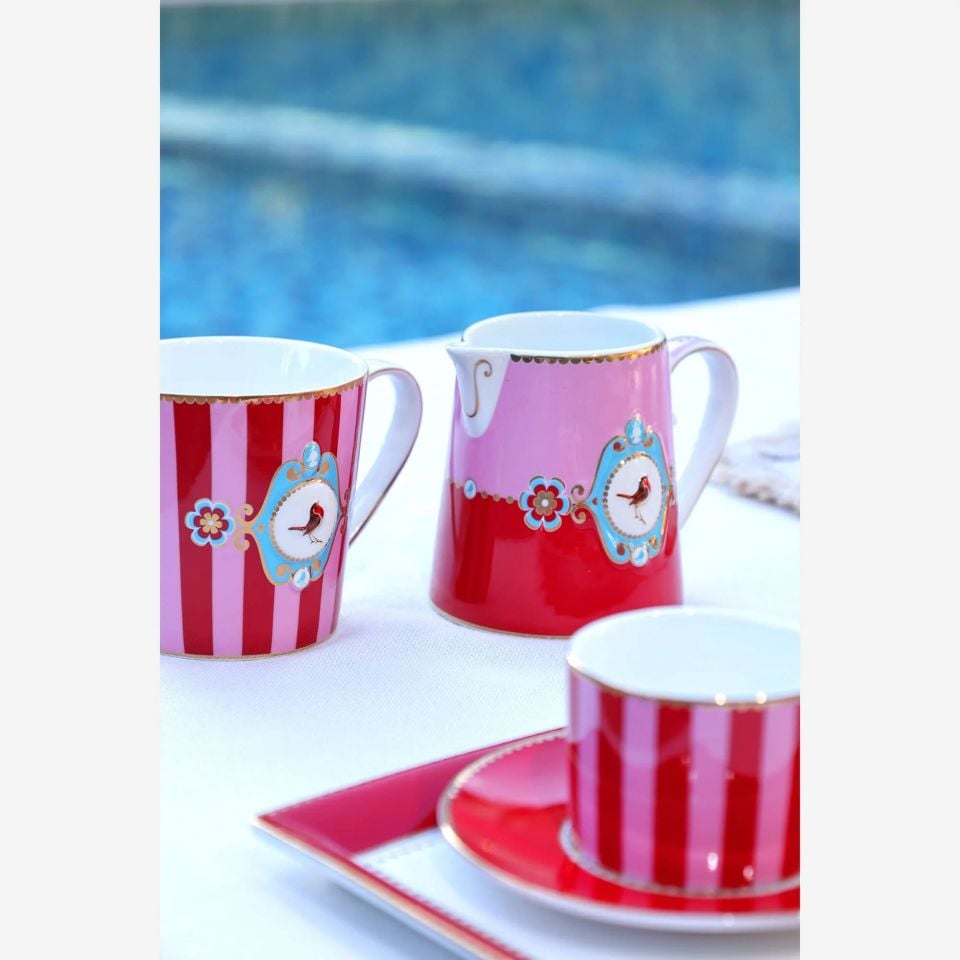 Love Birds Kırmızı/Pembe Çizgili Küçük Mug 150 ml