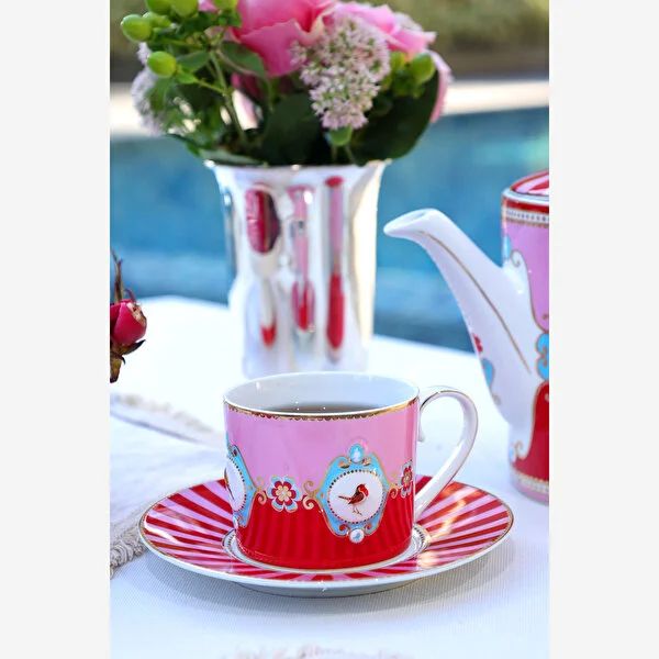 Pip Studio Love Birds Collection Kırmızı Pembe Porselen Çay Fincanı 200 Ml