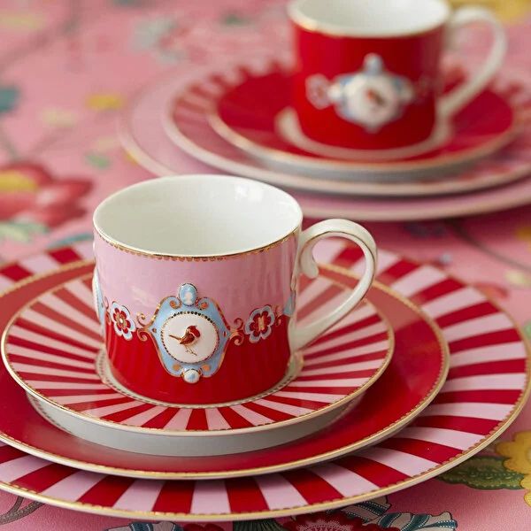 Pip Studio Love Birds Collection Kırmızı Pembe Porselen Çay Fincanı 200 Ml
