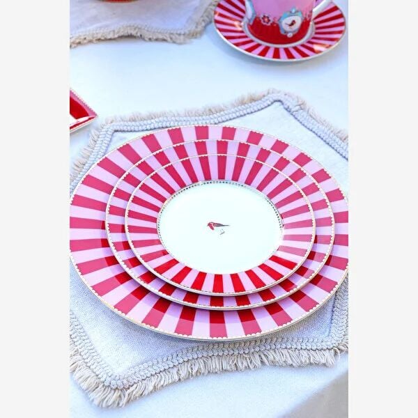 Pip Studio Love Birds Collection Kırmızı Pembe Porselen Kahvaltı Tabağı 17 Cm