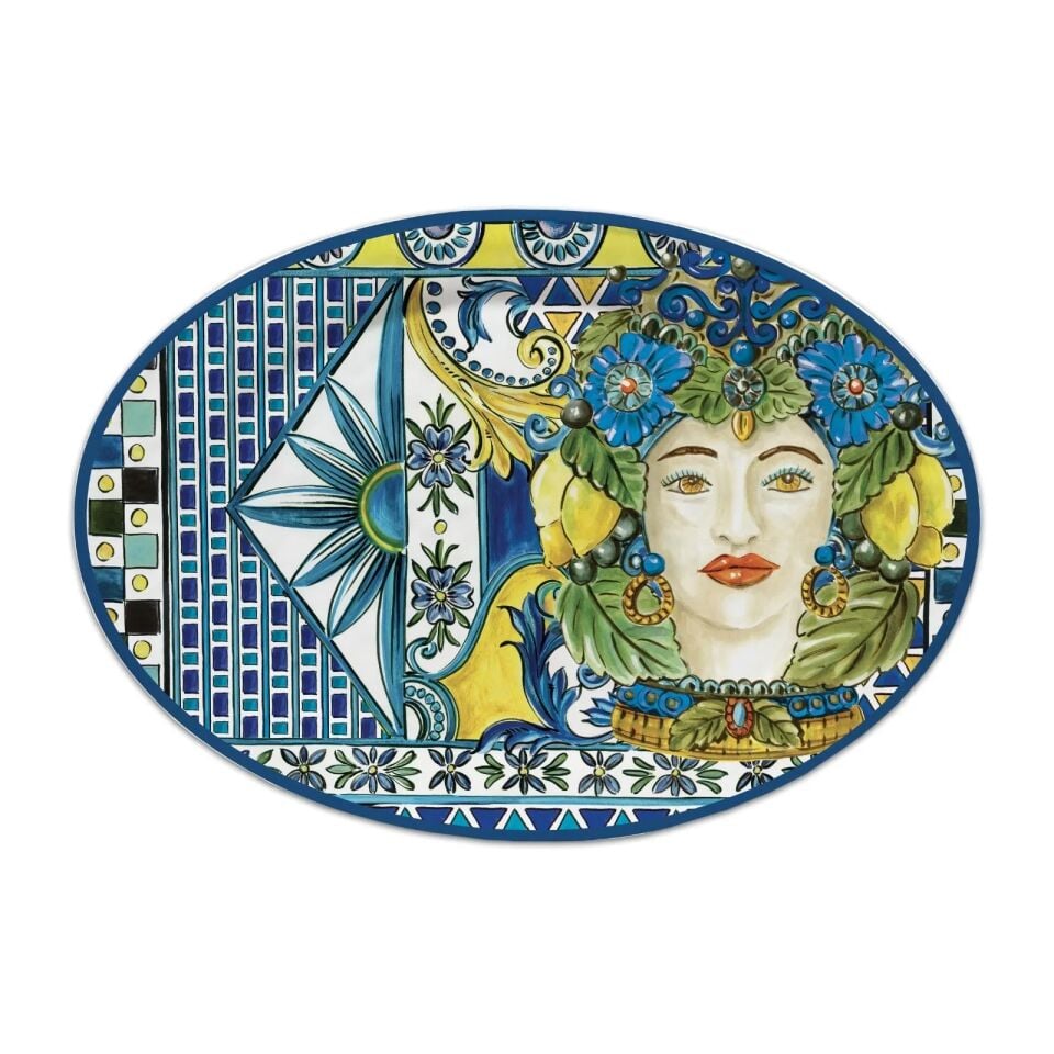 BACI MILANO SICILY OVAL SERVİS TABAĞI 51X35,5 CM MAVİ