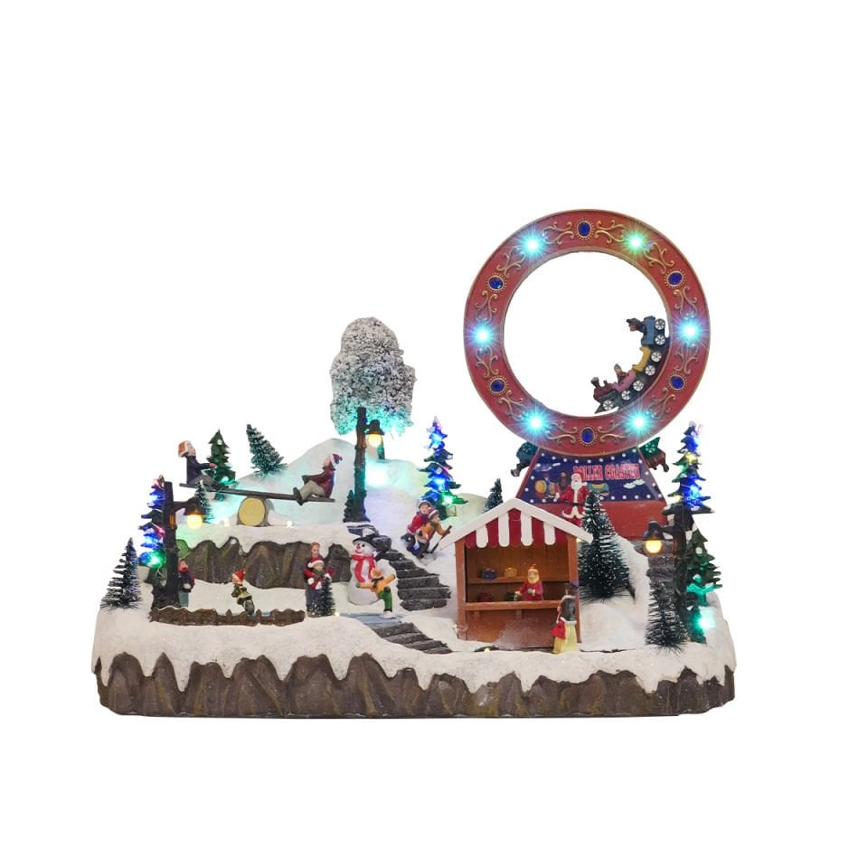 45cm Işıklı Hareketli Müzikli Yılbaşı Köyü Roller Coaster Tren Ağaç Atlı Karınca