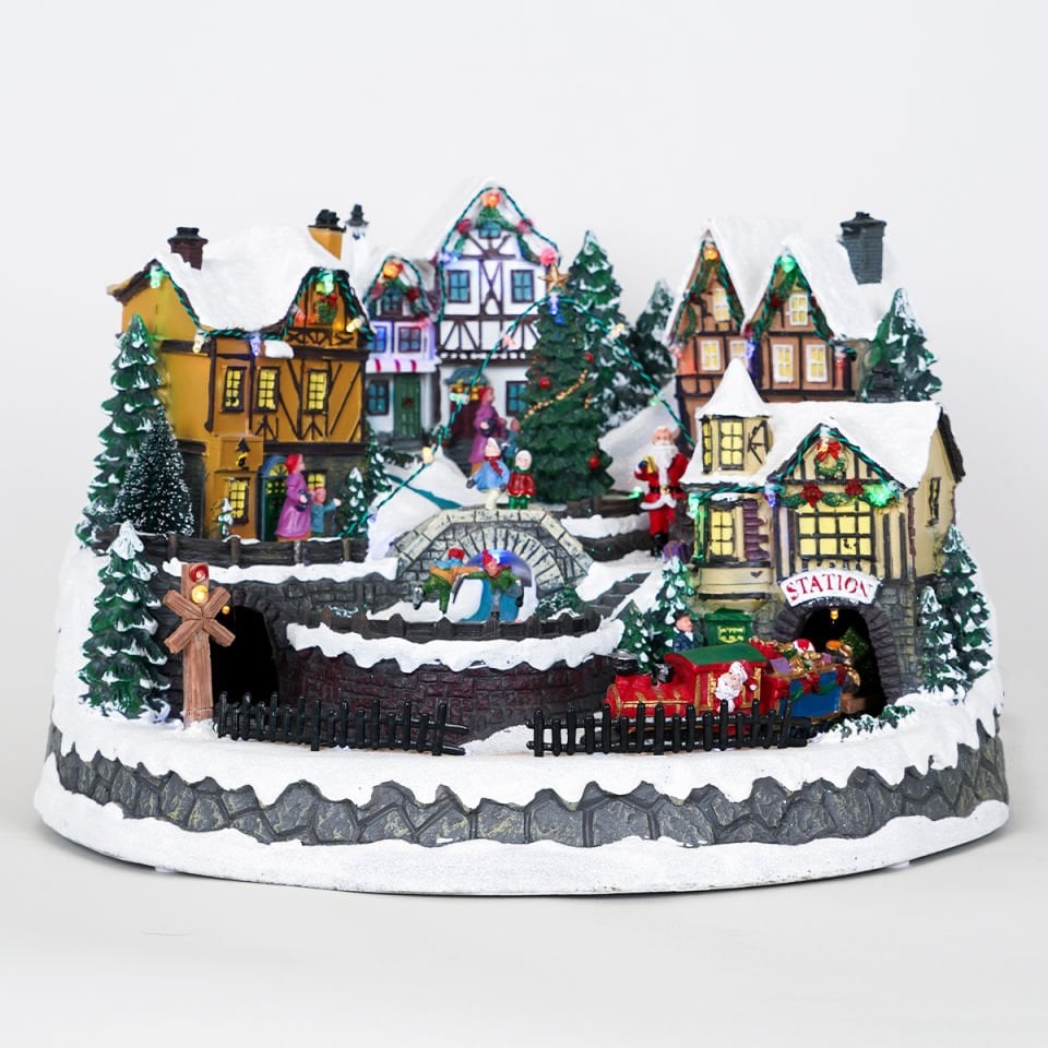 Winter Christmas Village with Train
