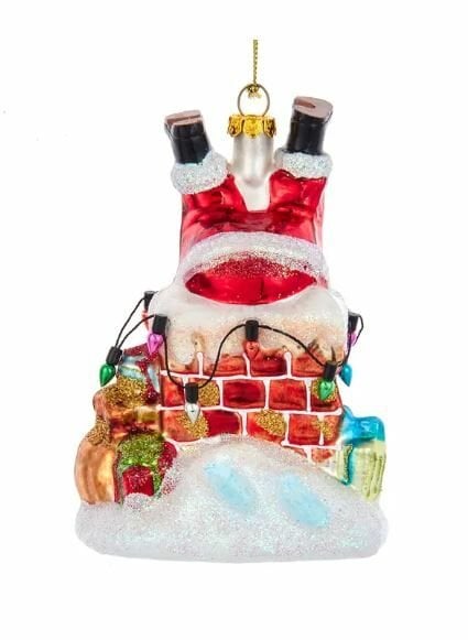 5.3''GLASS SANTA GOING DOWN CHIMNEY