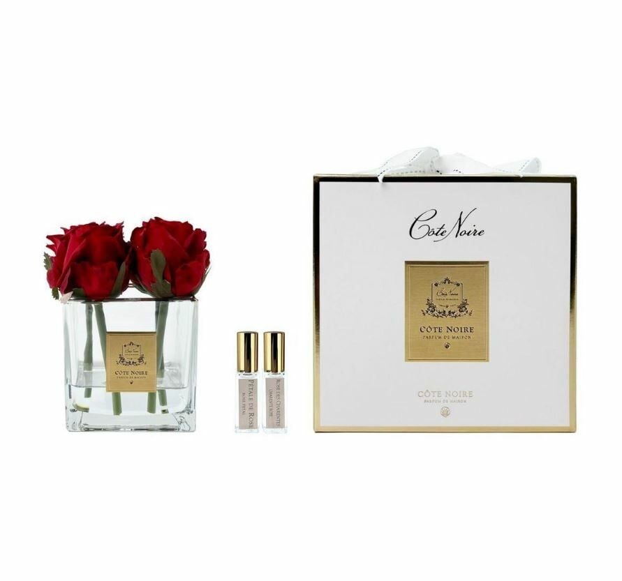 Cote Noire - 4 Güllü Bordo Koku Şeffaf Vazo