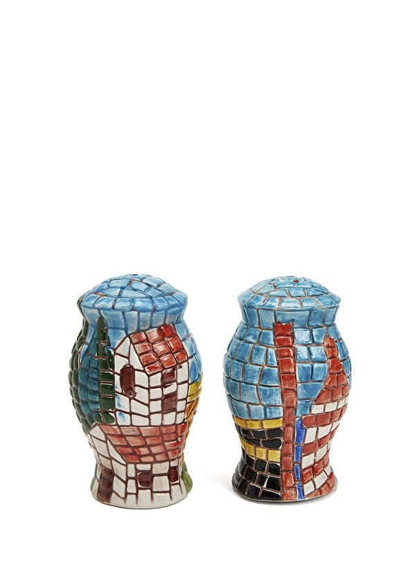 La Ceramica V.B.C Mavi Mozaik Detaylı Tuzluk Biberlik