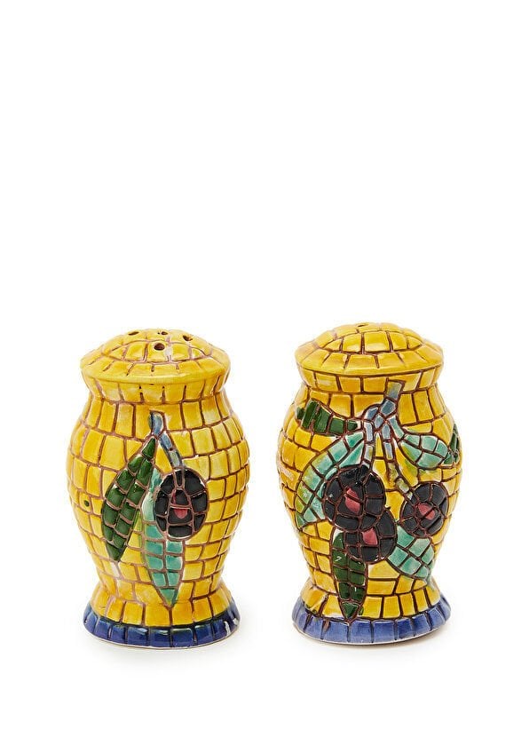 La Ceramica V.B.C Sarı Mozaik Desenli Tuzluk Biberlik