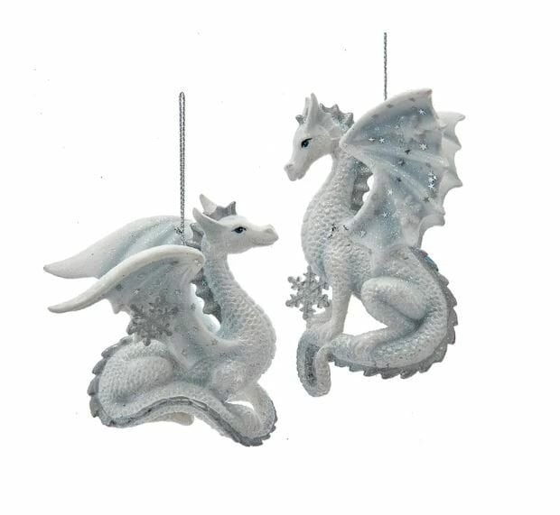 4.5''SILVER & WHITE DRAGON ORN 2/ASS