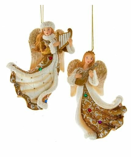4.5''RESIN WHITE & GOLD ANGEL ORN W/