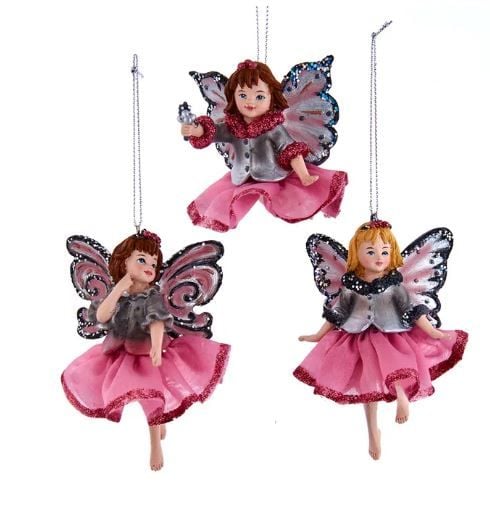 4''RESIN PINK & PEWTER FAIRY ORN 3/A