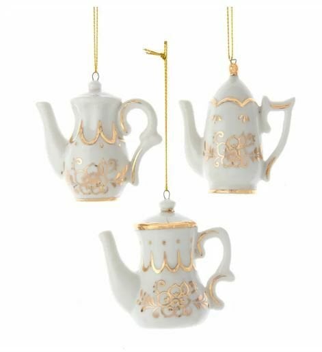3''GOLD & WHITE PORCELAIN TEAPOT ORN