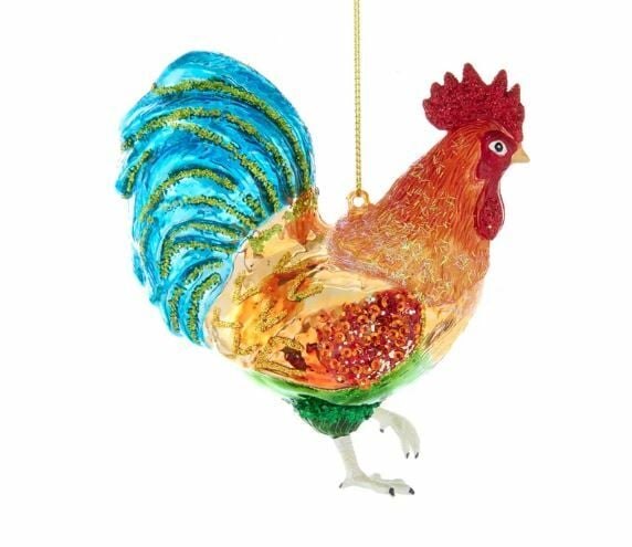 3.5''NOBLE GEMS GLASS ROOSTER ORN