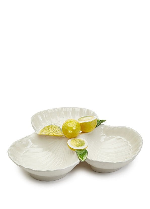 AnnaLuma Beyaz Kesik Limon Detaylı 3 Bölmeli Tabak