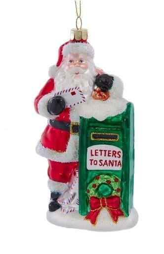 6''NOBLE GEMS GLASS SANTA W/MAILBOX