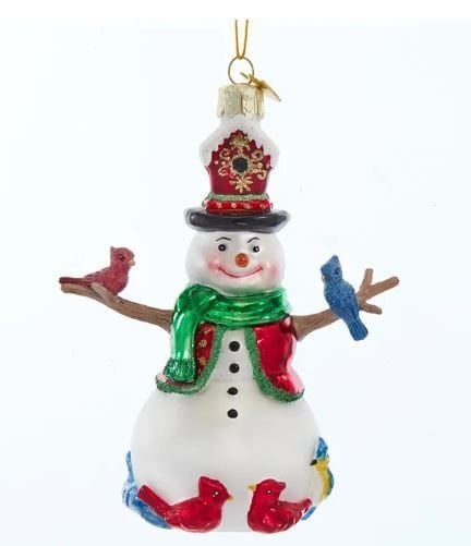 5''NOBLE GEMS GLASS SNOWMAN W/BIRDS