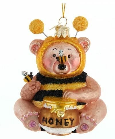 4.25''NOBLE GEMS GLASS BEE BEAR ORN.