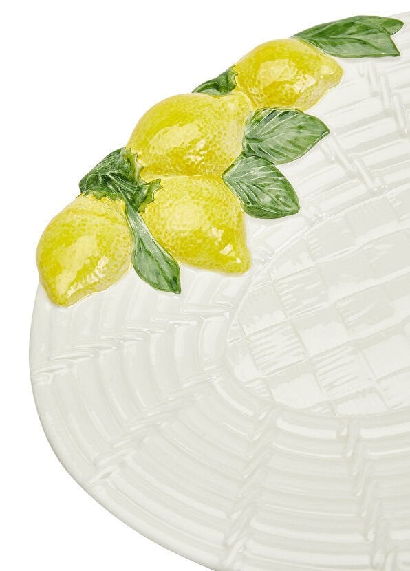 AnnaLuma Beyaz Limon Detaylı Hasır Servis Tabağı