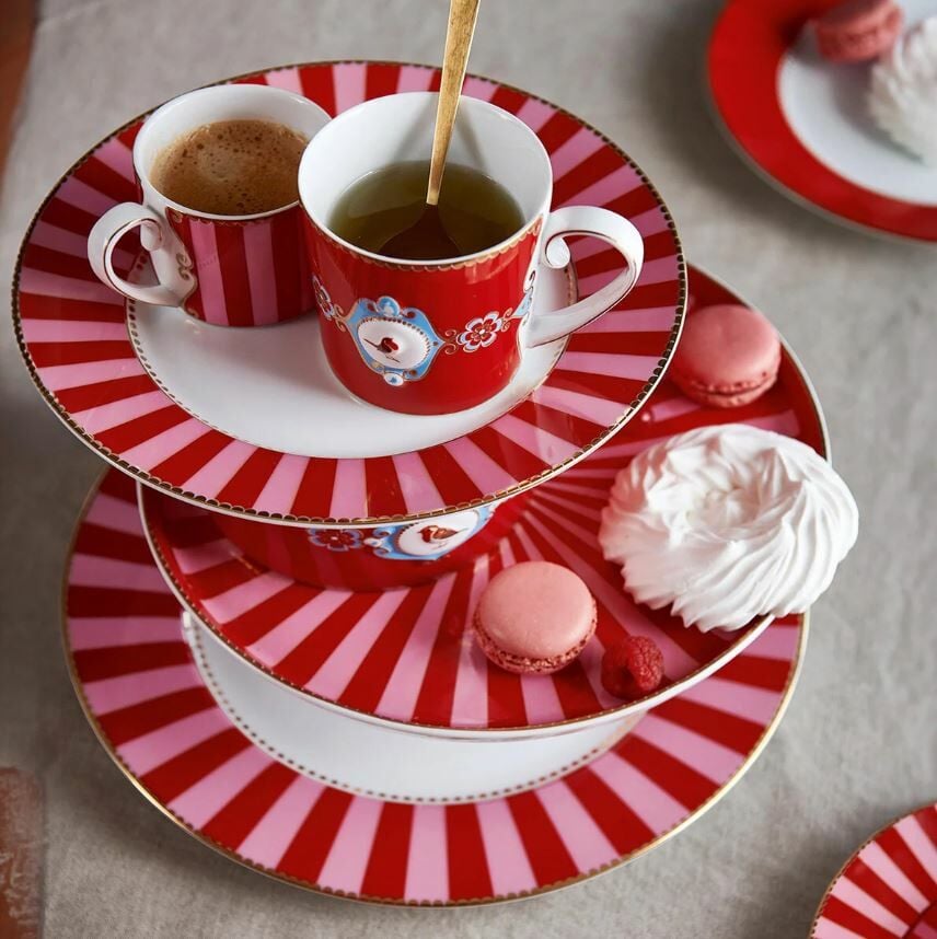 Kırmızı Pembe Porselen Pasta Tabağı 17 Cm Love Birds Collection by Pip Studio