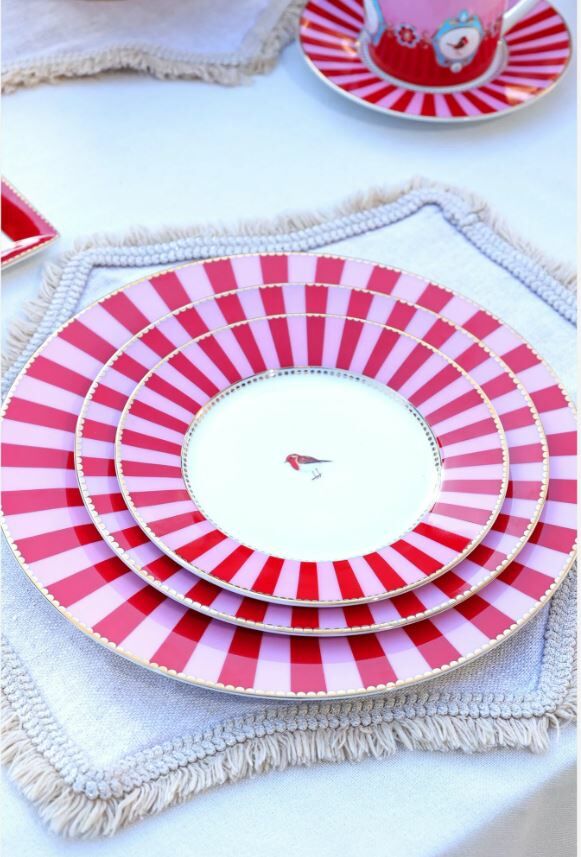 Kırmızı Pembe Porselen Pasta Tabağı 17 Cm Love Birds Collection by Pip Studio