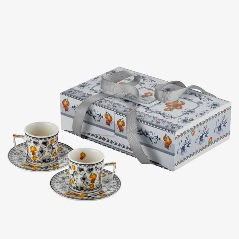 Chiara Alessi Arancia Gri Kahve Fincan Seti 2'li | 120 ml El Dekorlu Fincan Takımı