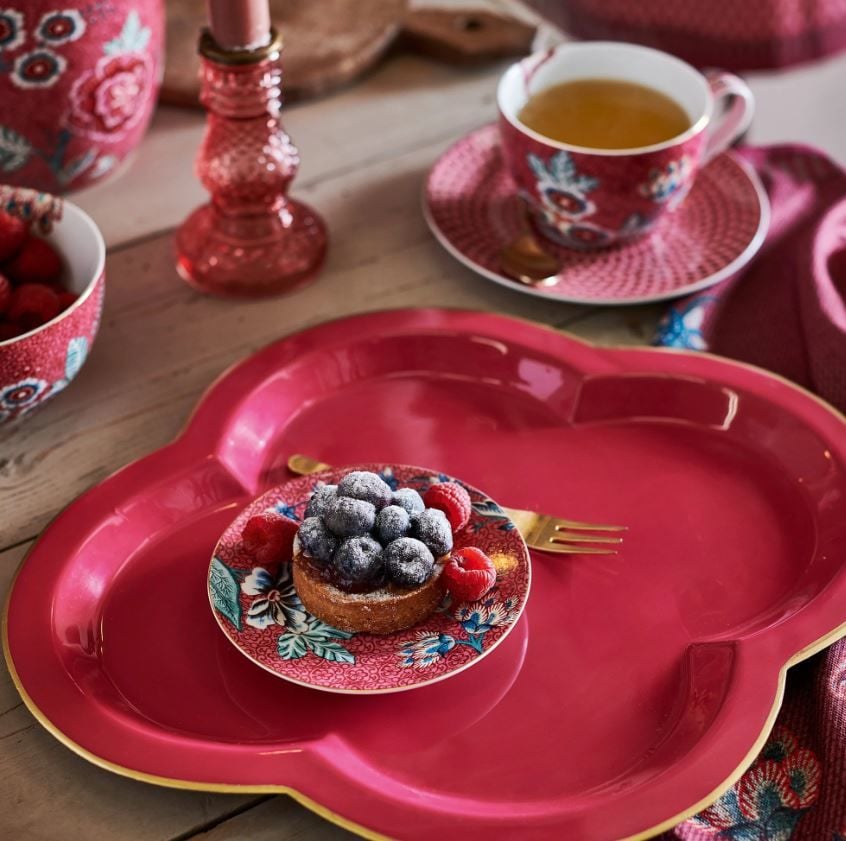 Kırmızı Porselen Petit Four Tabağı 12 Cm Flower Festival Collection by Pip Studio