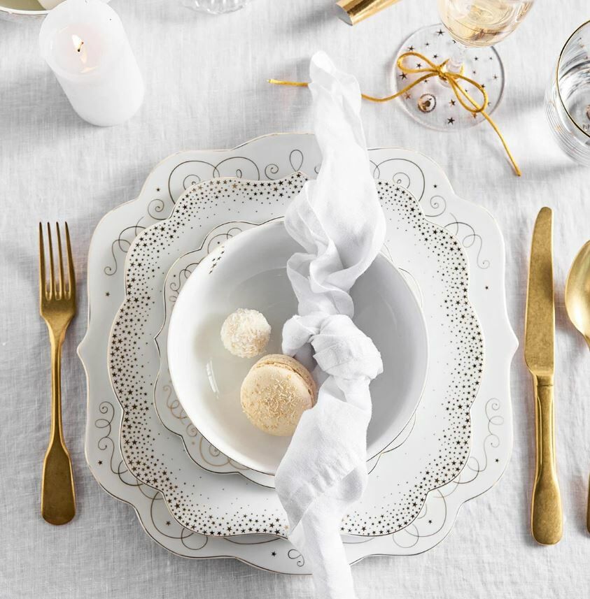 Beyaz Porselen Yemek Tabağı 28 Cm Royal Gold White Collection by Pip Studio