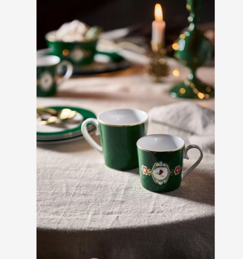 Koyu Yeşil Porselen Kupa 250 Ml Love Birds Collection by Pip Studio