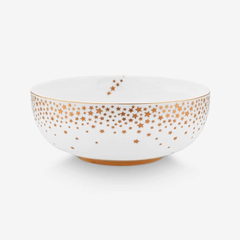 Beyaz Porselen Salata Kasesi 15 Cm Royal Gold White Collection by Pip Studio