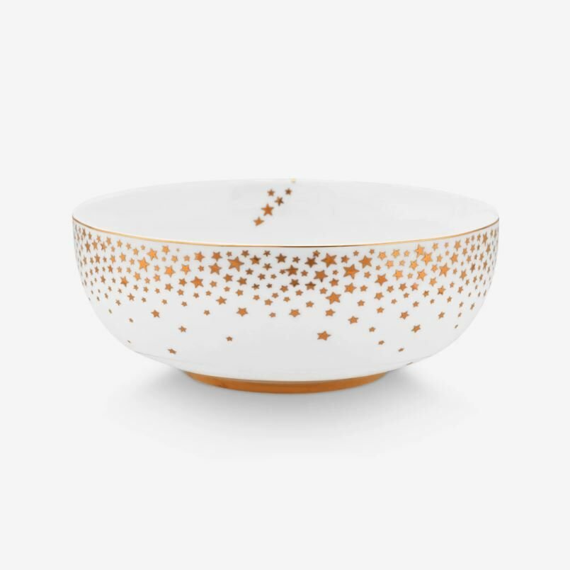 Beyaz Porselen Salata Kasesi 15 Cm Royal Gold White Collection by Pip Studio