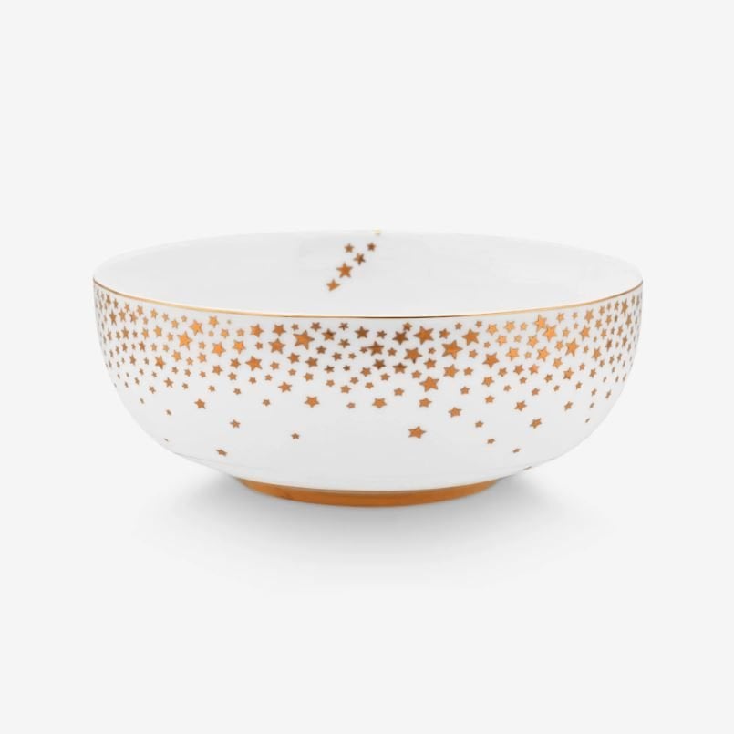 Beyaz Porselen Salata Kasesi 15 Cm Royal Gold White Collection by Pip Studio