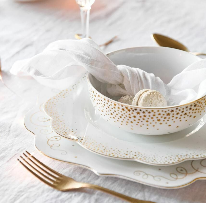 Beyaz Porselen Salata Kasesi 15 Cm Royal Gold White Collection by Pip Studio