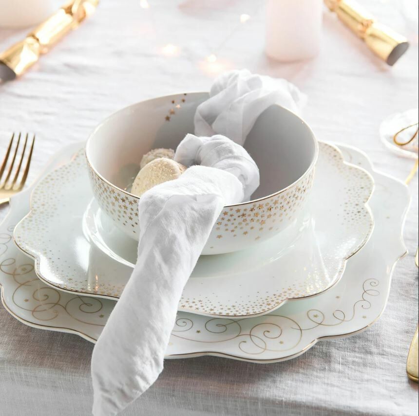 Beyaz Porselen Salata Kasesi 15 Cm Royal Gold White Collection by Pip Studio