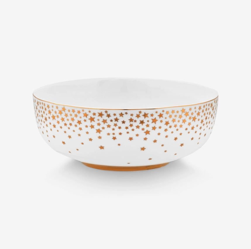 Beyaz Porselen Salata Kasesi 15 Cm Royal Gold White Collection by Pip Studio